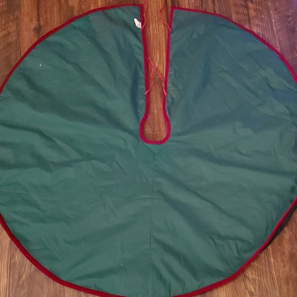 Santa Snowman Christmas Tree Skirt Green Sparkly Prima Creations 43" Primitive - Picture 7 of 8